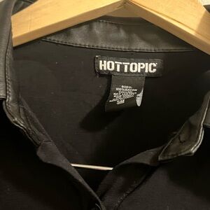 Hot Topic Black Button up Blouse with Leather collar
